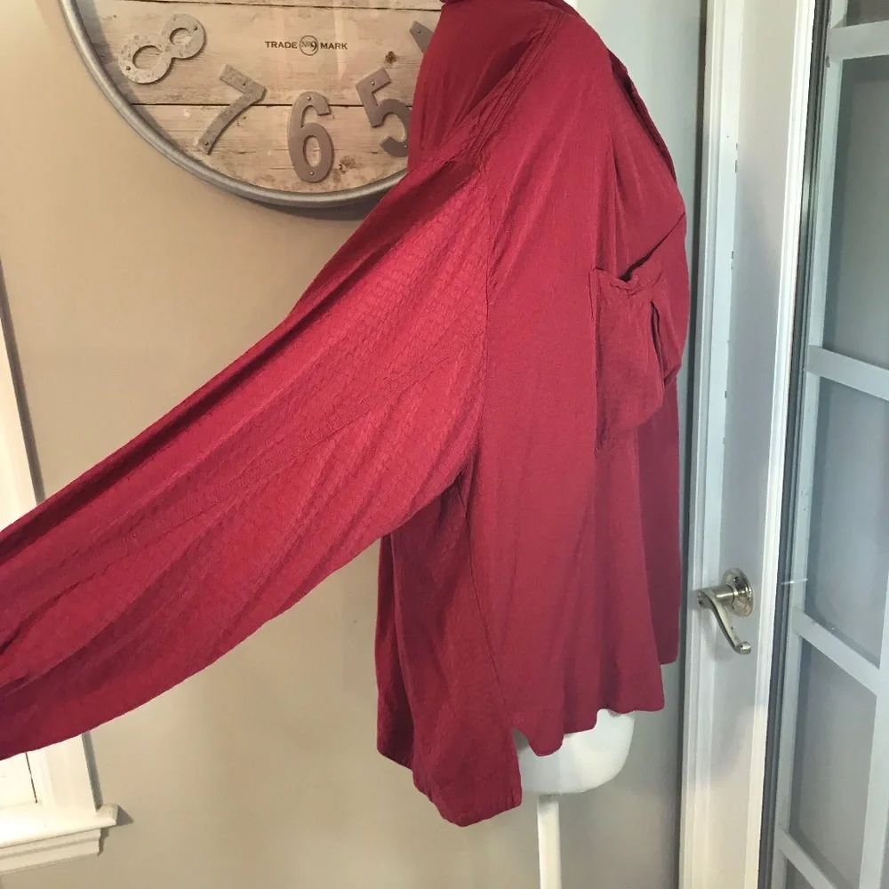 Women's Red Button-Front Oversized Blouse